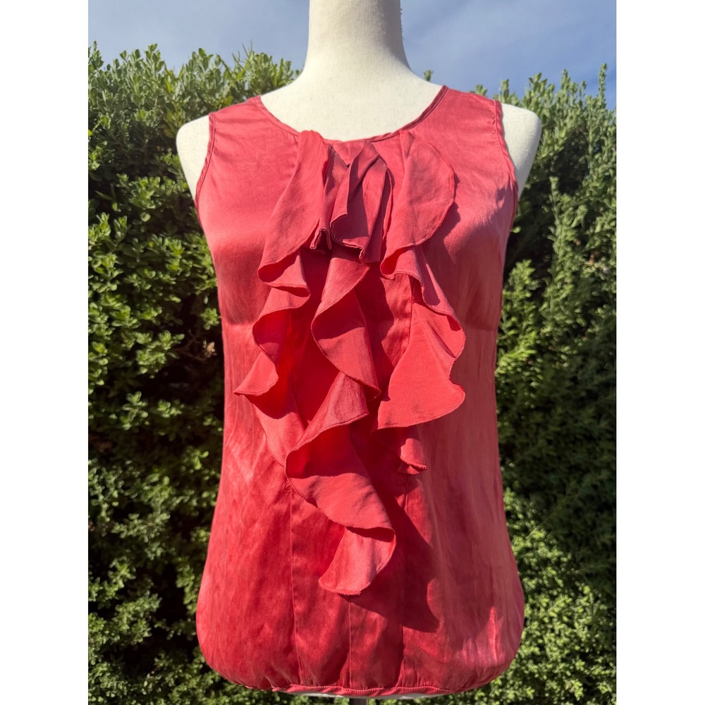 Antonio Melani Silk Blend Ruffle Front Tank Top Coral Pink Coral Red Womens XS
